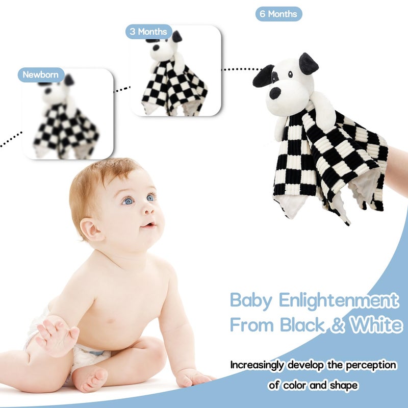 BEILIMU Baby Security Blanket for Boys Girls, High Contrast Super Soft 3D Checkerboard Gingham with Minky Dot Fabric Backing Snuggle Stuffed Animal Blankie Puppy Lovely Black 14 Inch - Image 4